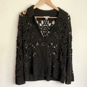 Talbots| Black Hand Knit Cardigan sweater sz Large